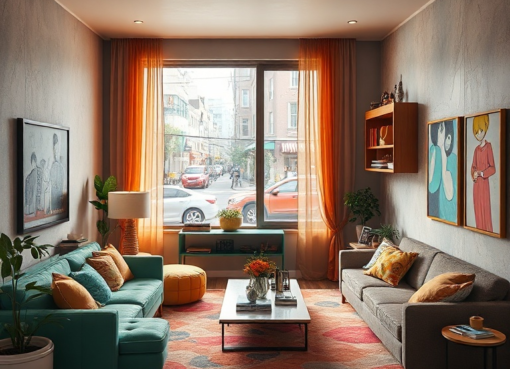 a vibrant, cozy living room interior in Paralives with custom-designed modular furniture, a wide array of colorful objects, and a large window looking out onto a bustling street, showcasing detailed textures and a warm, inviting atmosphere, ultra realistic, highly detailed, 8k quality, digital art